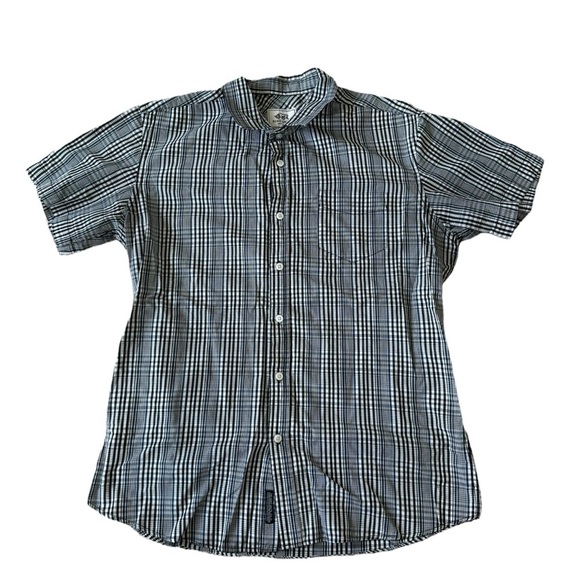 Ecko Unlimited Blue Black Short Sleeve Button Down Shirt - Picture 1 of 3